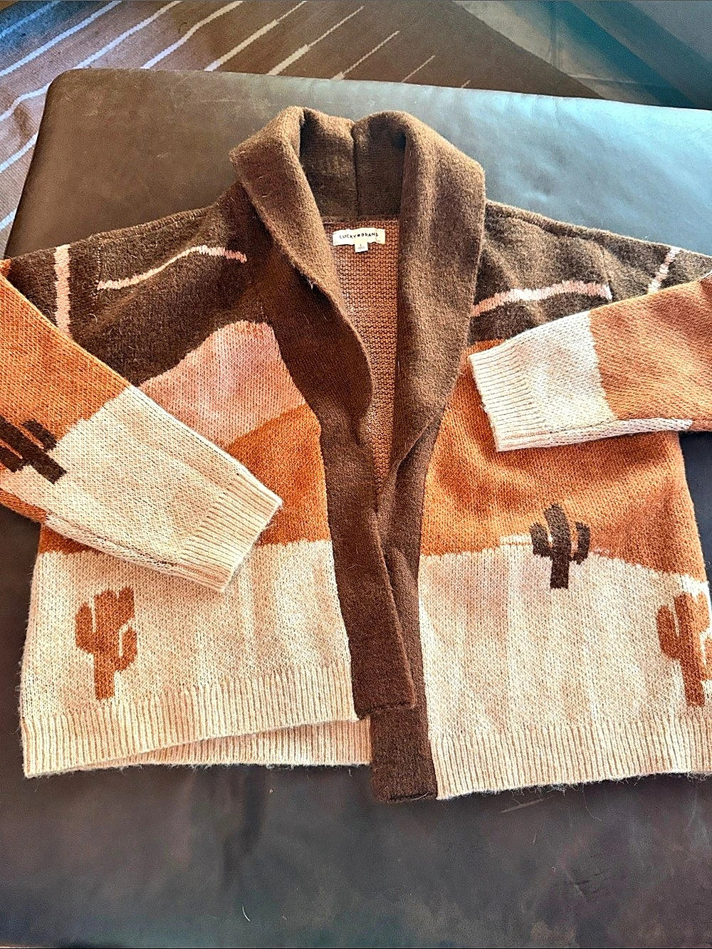 Lucky Brand Southwestern Shawl-Collar Cactus Cardigan
